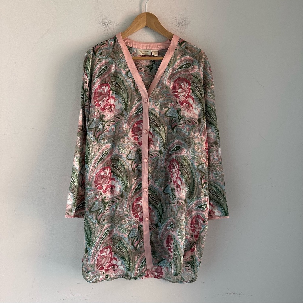 Vintage Victoria's Secret Gold Label Sheer Floral Long Sleeve Night Gown